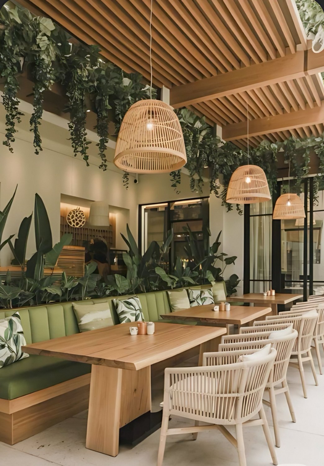 Green banquette seating